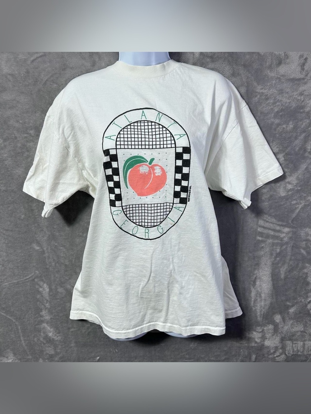 1989 Atlanta Georgia Peach Graphic Tee Shirt Mens XL White USA Anvil